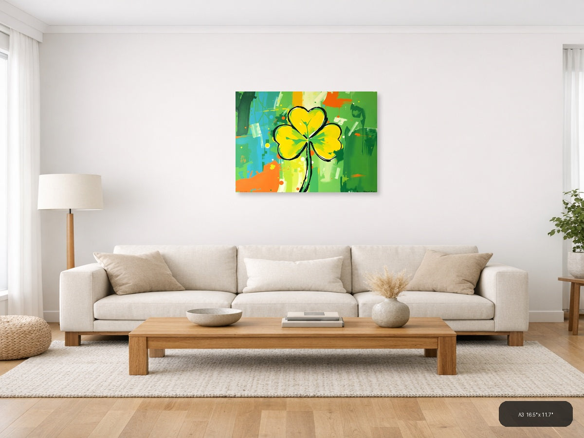 Yellow Four-Leaf Clover Abstract Flower Wall Art — A3 / Living Room