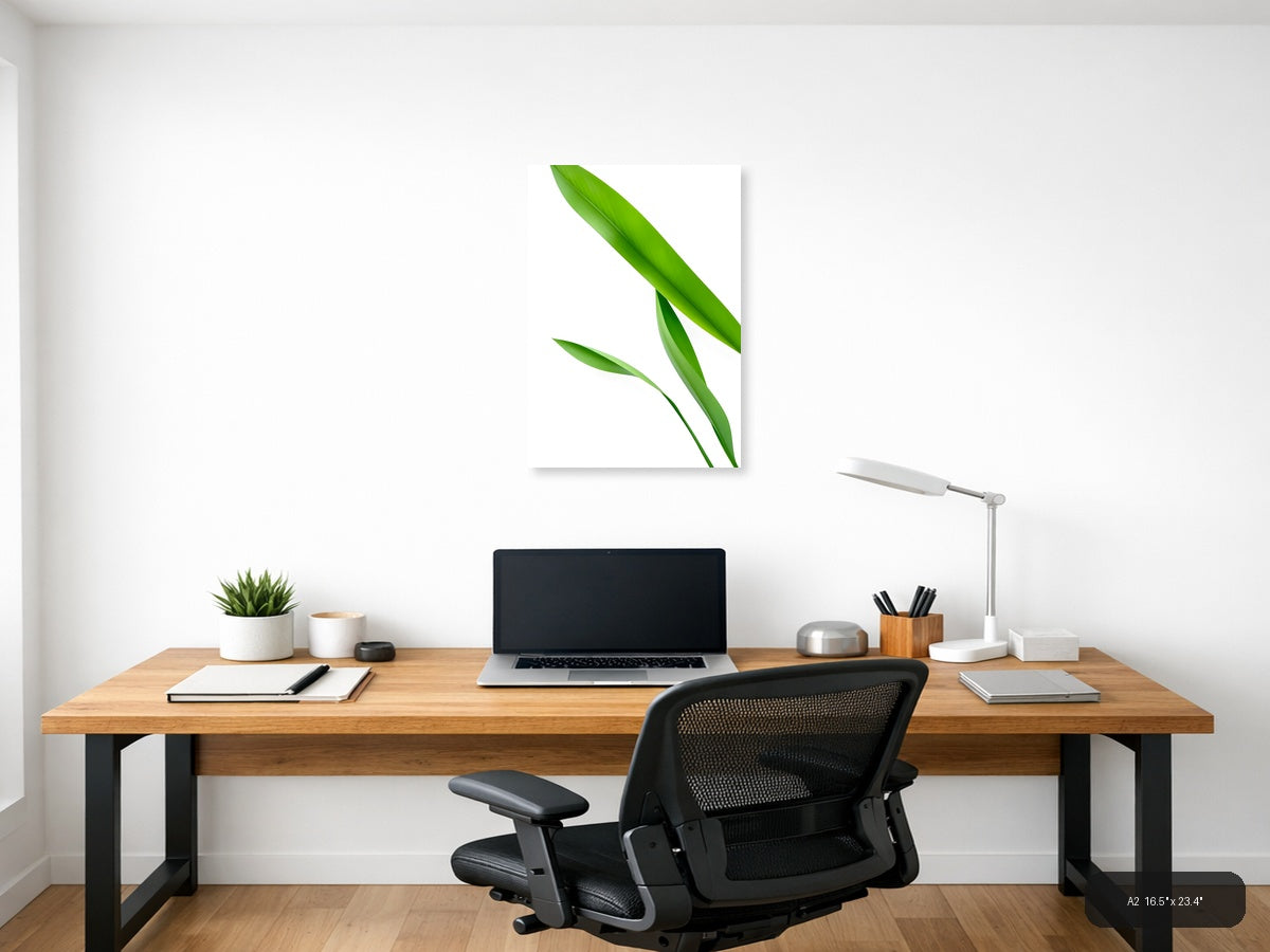 Minimalist Green Leaves Portrait Wall Art — A2 / Office