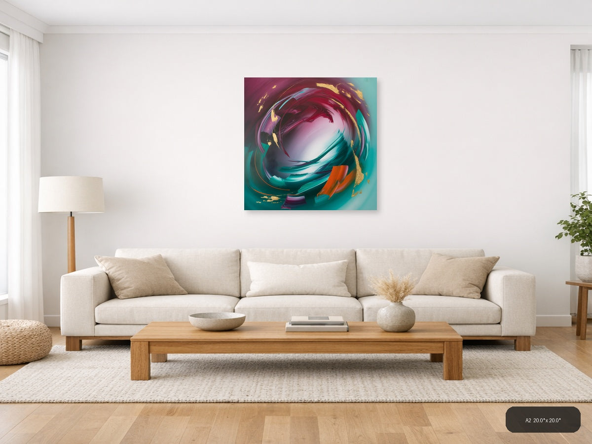 Abstract Swirl in Teal, Magenta & Gold Wall Art — A2 / Living Room