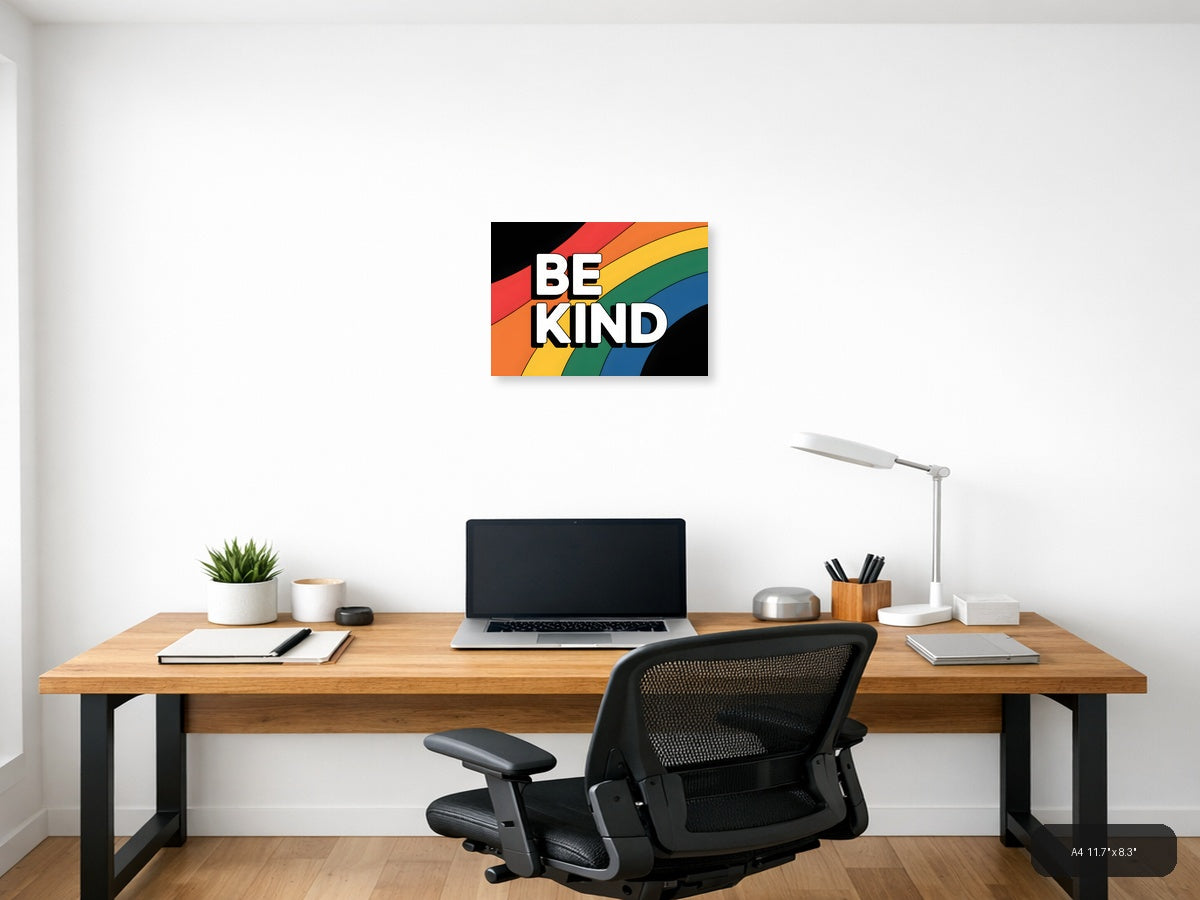 Be Kind Rainbow Typography Photography Wall Art — A4 / Office