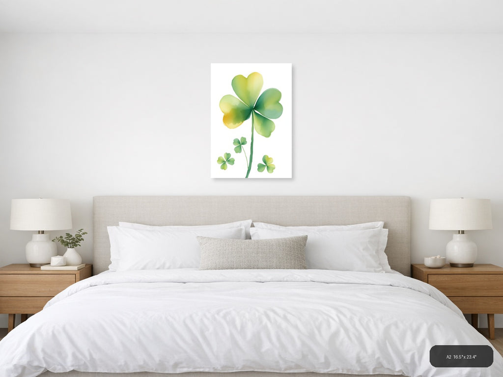 Four Leaf Clover Watercolor Portrait Wall Art — A2 / Bedroom