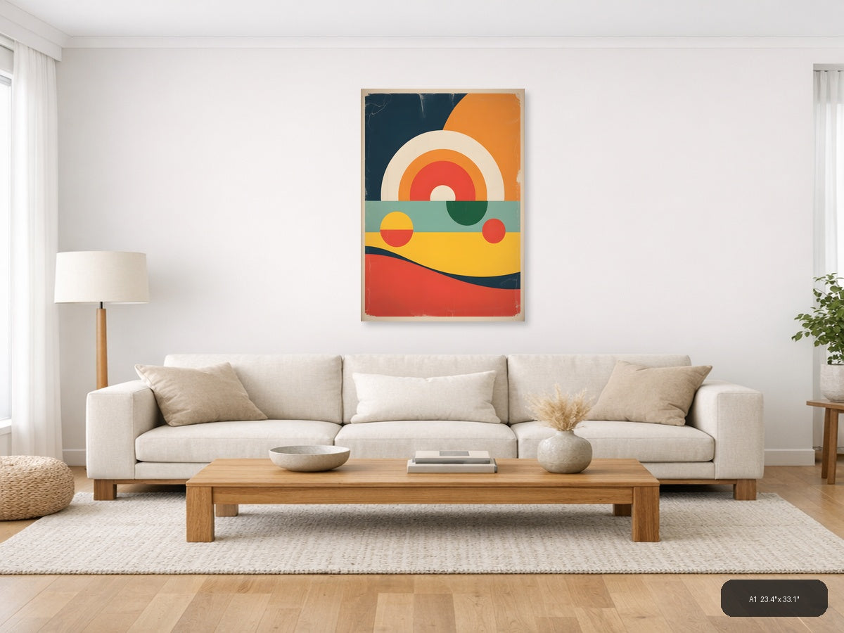 Vintage Retro Sunset Landscape Abstract Wall Art — A1 / Living Room
