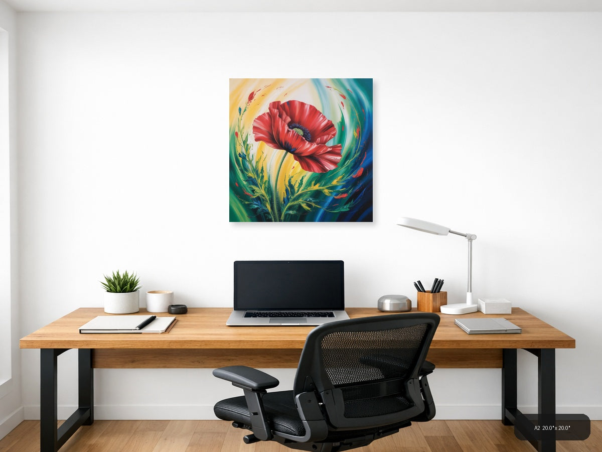 Red Poppy Abstract Flower Canvas Wall Art — A2 / Office