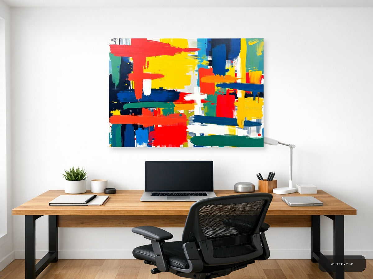Vibrant Abstract Brushstrokes Primary Colors Wall Art — A1 / Office
