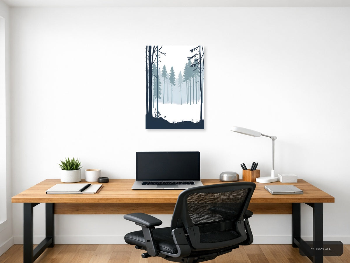 Minimalist Winter Forest Landscape Silhouette Wall Art — A2 / Office