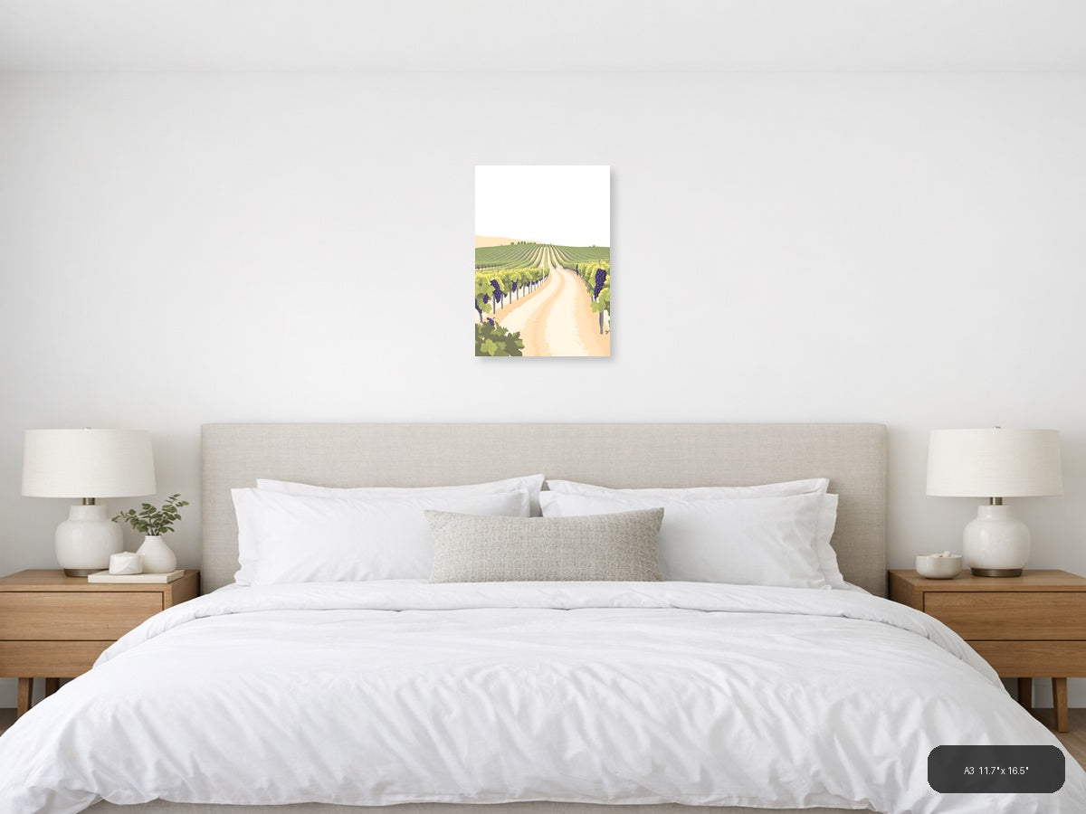 Minimalist Vineyard Landscape with Purple Grapes Wall Art — A3 / Bedroom