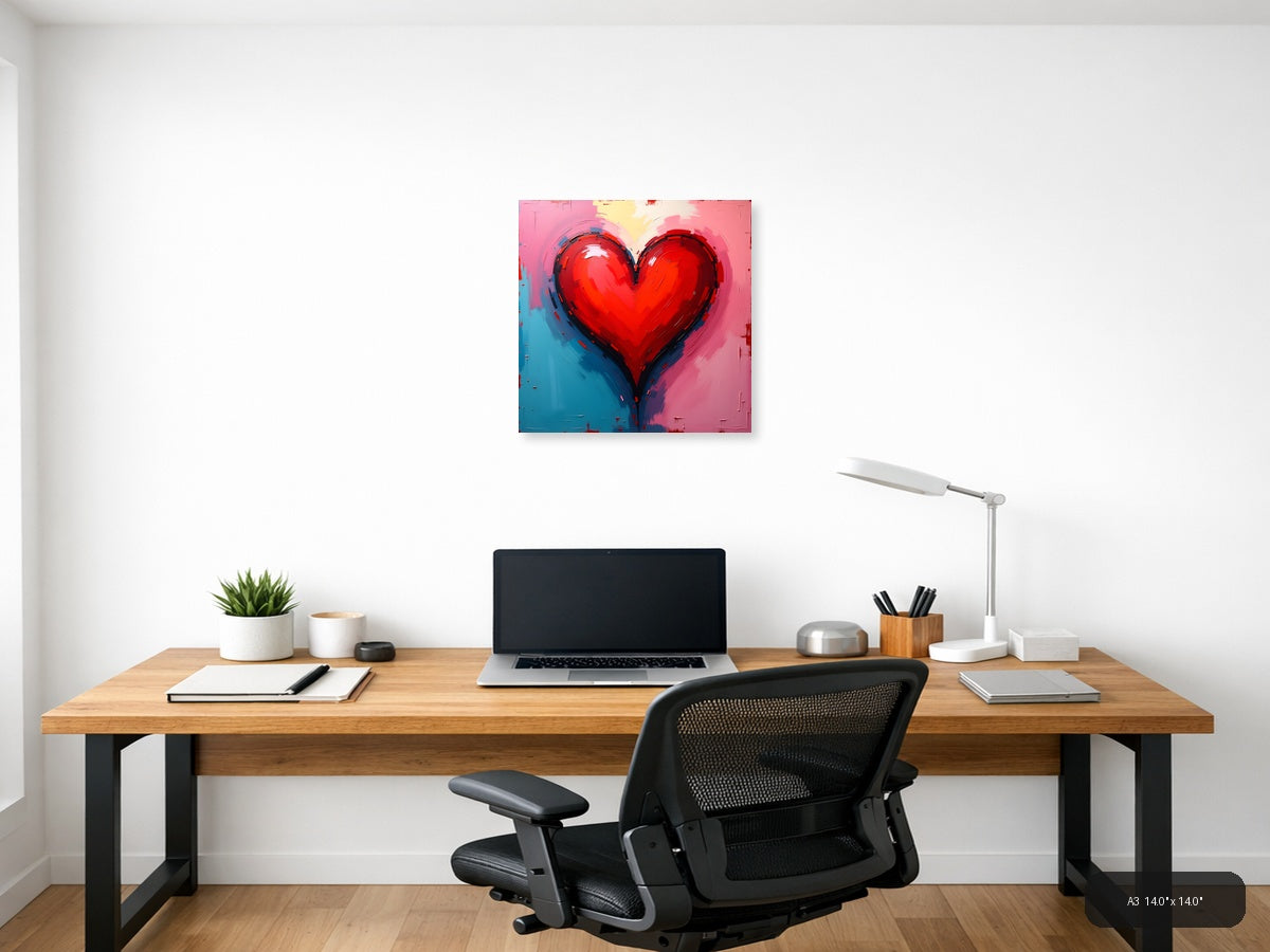 Red Heart Abstract Modern Painting Wall Art — A3 / Office