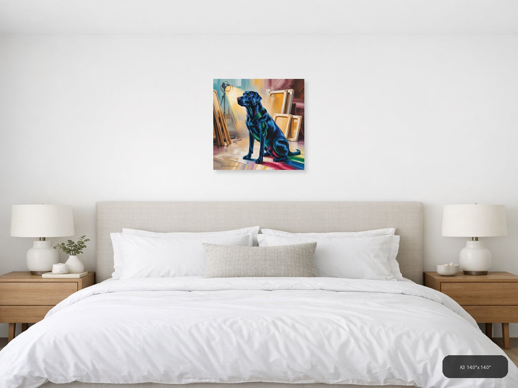 Blue Dog Abstract Studio Portrait Wall Art — A3 / Bedroom