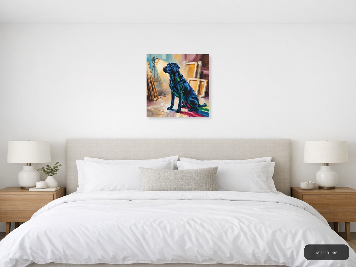 Blue Dog Abstract Studio Portrait Wall Art — A3 / Bedroom