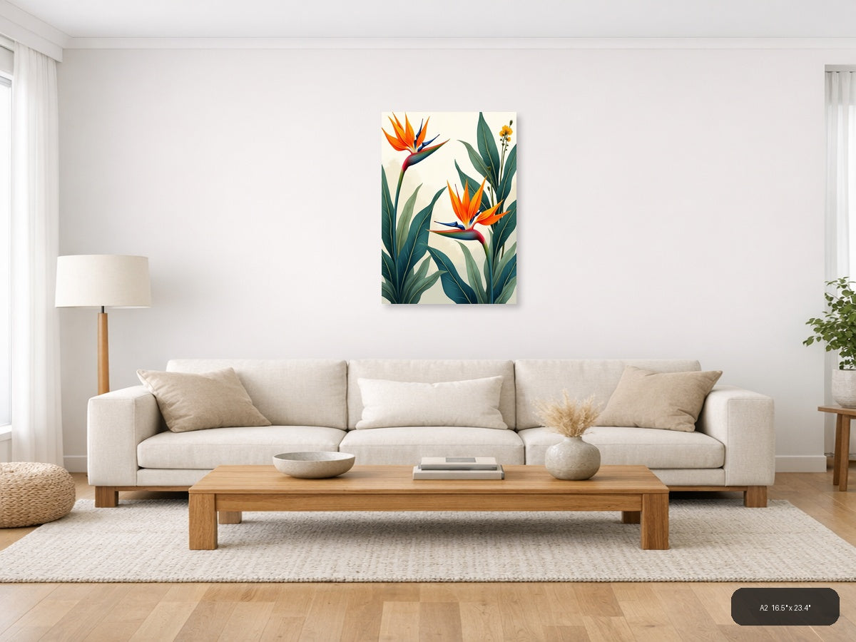 Tropical Bird of Paradise Botanical Portrait Wall Art — A2 / Living Room