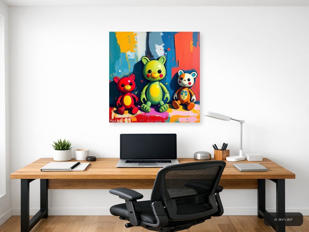 Colorful Bear Friends Abstract Pop Art Wall Art — A1 / Office