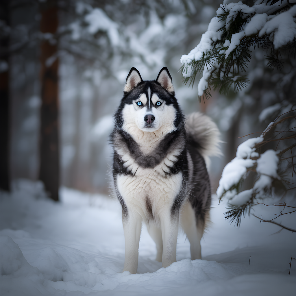 Husky in Snow Forest Winter Photography Wall Art