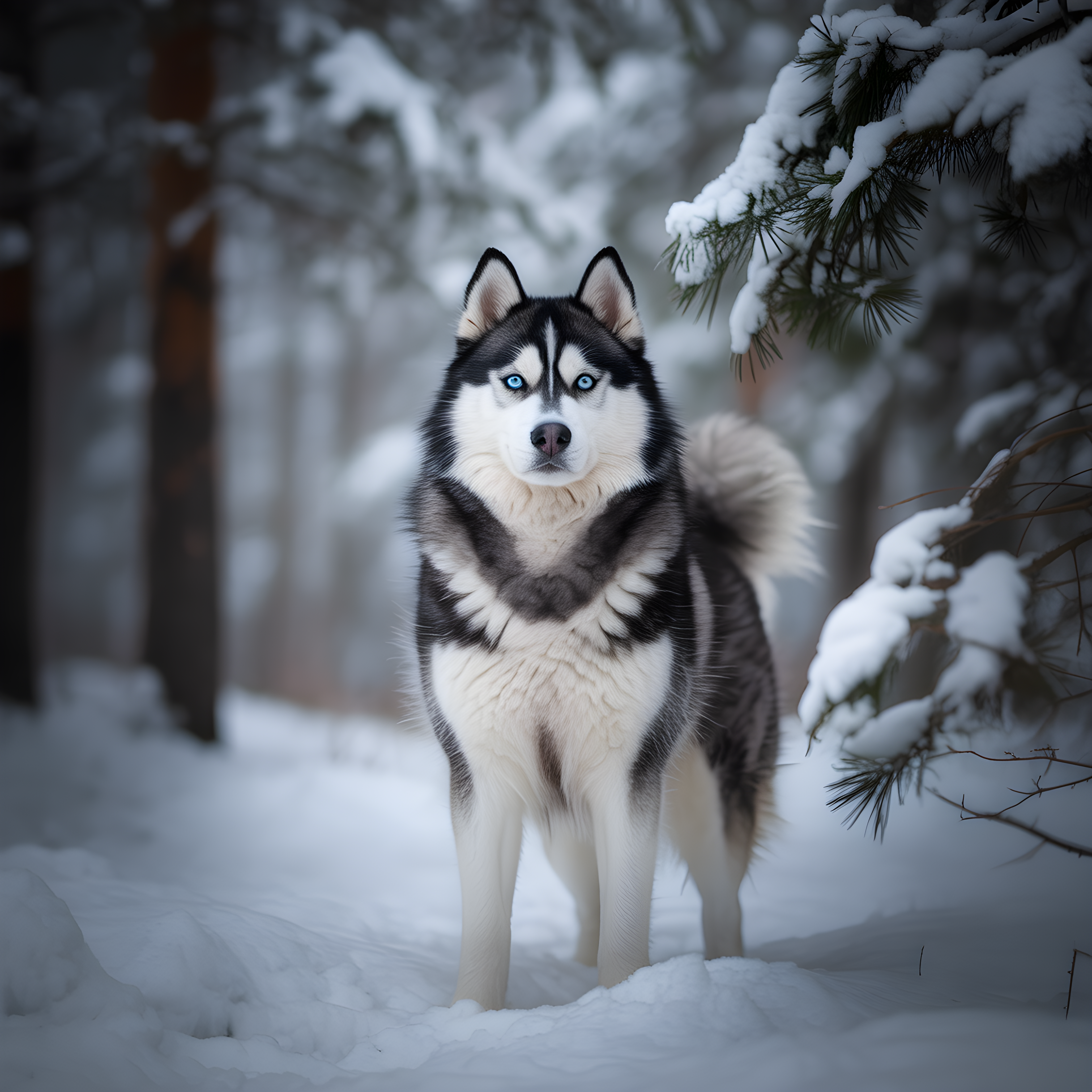 Husky in Snow Forest Winter Photography Wall Art