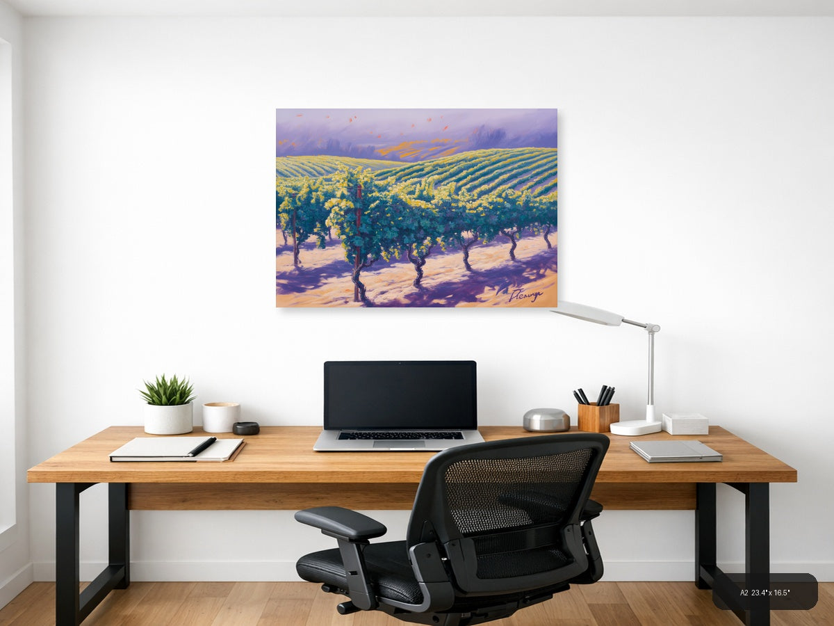 Vineyard Landscape Purple Sky Abstract Wall Art — A2 / Office