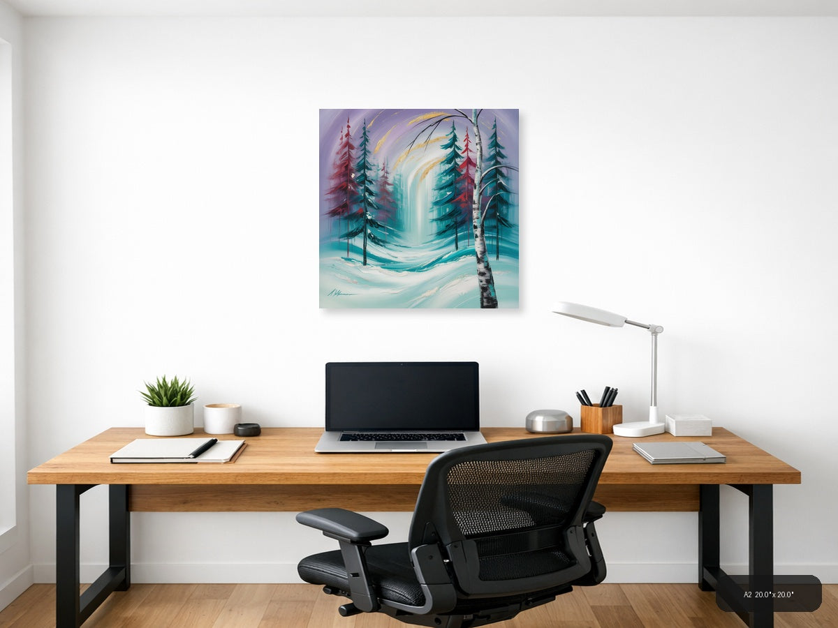Abstract Winter Forest with Turquoise Waterfall Wall Art — A2 / Office