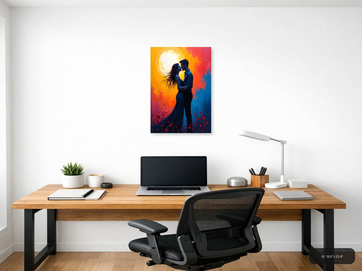 Romantic Couple Moon Silhouette Abstract Wall Art — A2 / Office