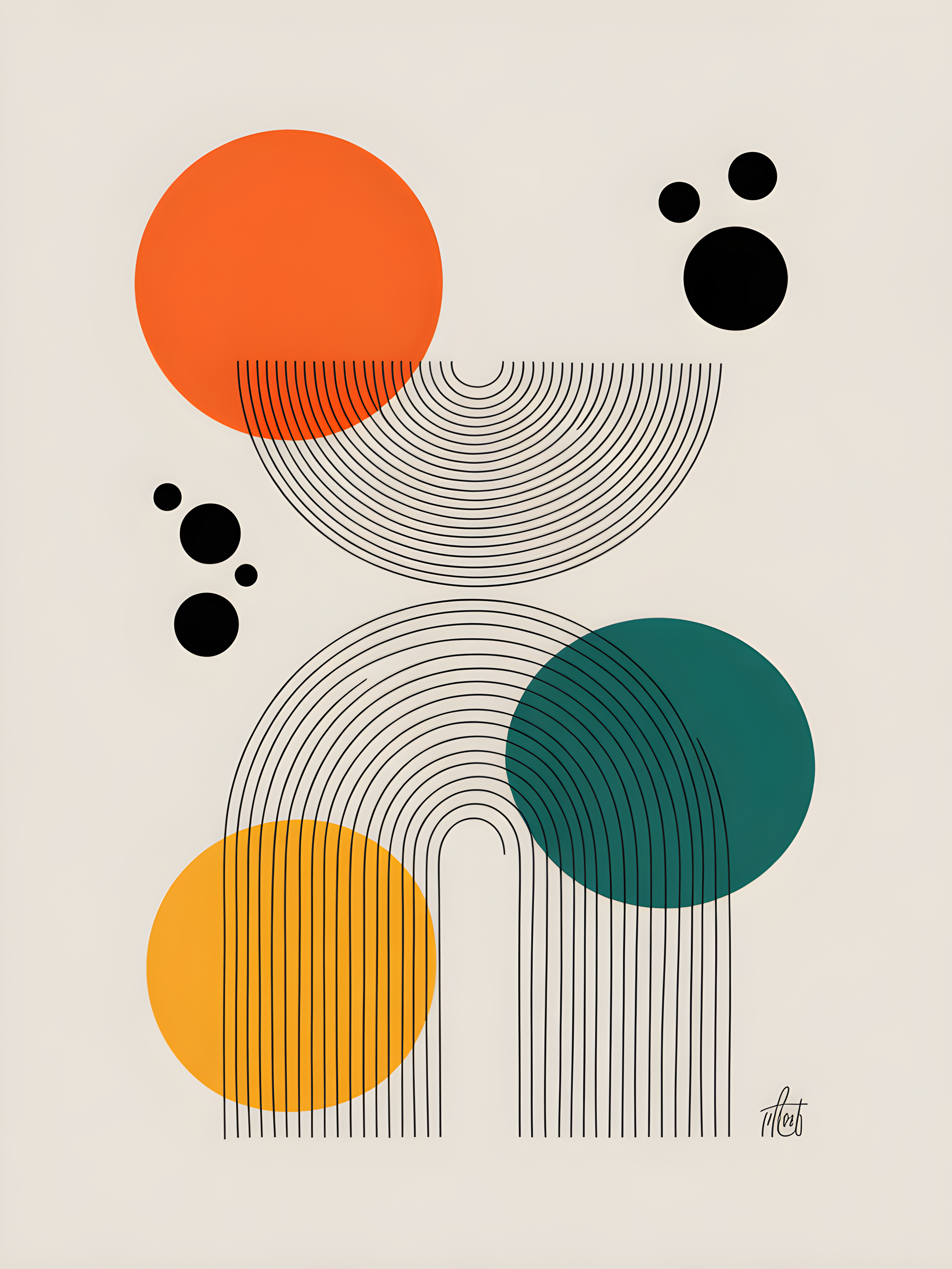 Abstract Line Art with Geometric Circles Wall Art