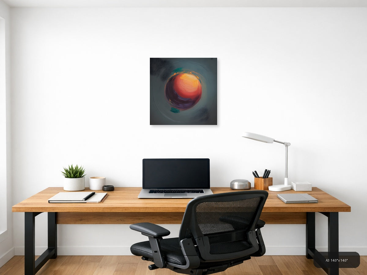 Abstract Swirling Orb Red Orange Teal Wall Art — A3 / Office