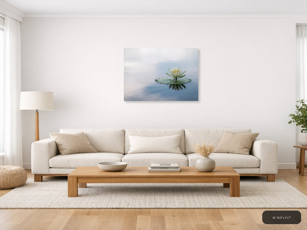 White Water Lily Reflection Minimalist Wall Art — A3 / Living Room