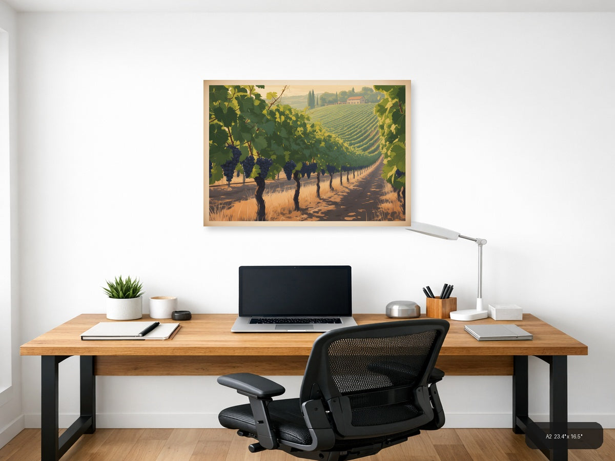 Vintage Tuscany Vineyard Landscape Wall Art — A2 / Office