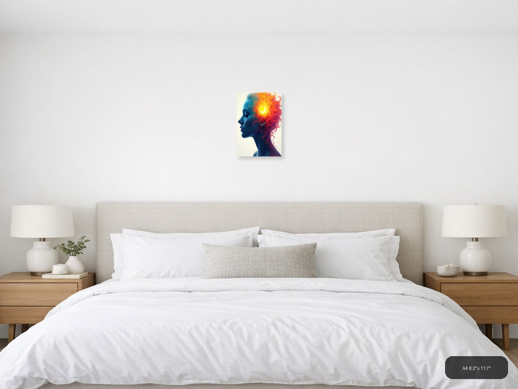 Blue Profile with Fiery Cosmic Energy Abstract Wall Art — A4 / Bedroom