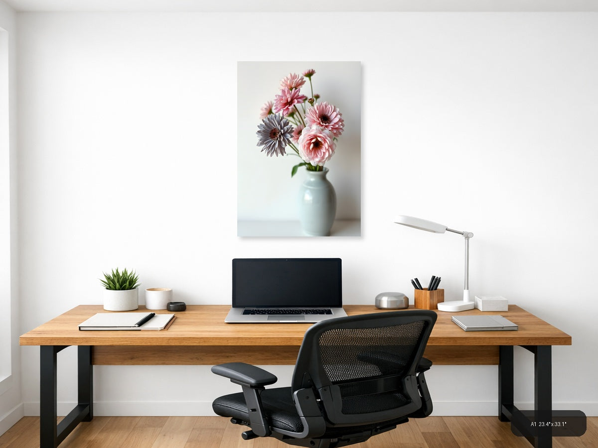 Minimalist Pink Gerbera Flowers in Vase Wall Art — A1 / Office