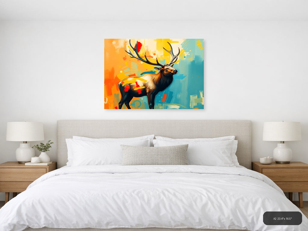 Abstract Elk with Colorful Geometric Patterns Wall Art — A2 / Bedroom
