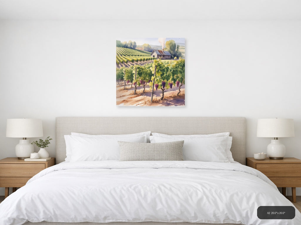 Wine — Watercolor (Square) Canvas Print | Watercolor Wall Art | A4 A3 A2 A1 — A2 / Bedroom