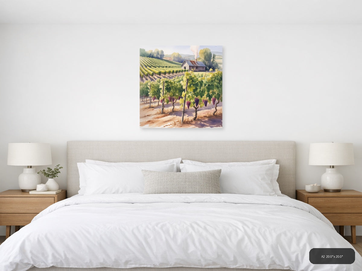 Wine — Watercolor (Square) Canvas Print | Watercolor Wall Art | A4 A3 A2 A1 — A2 / Bedroom
