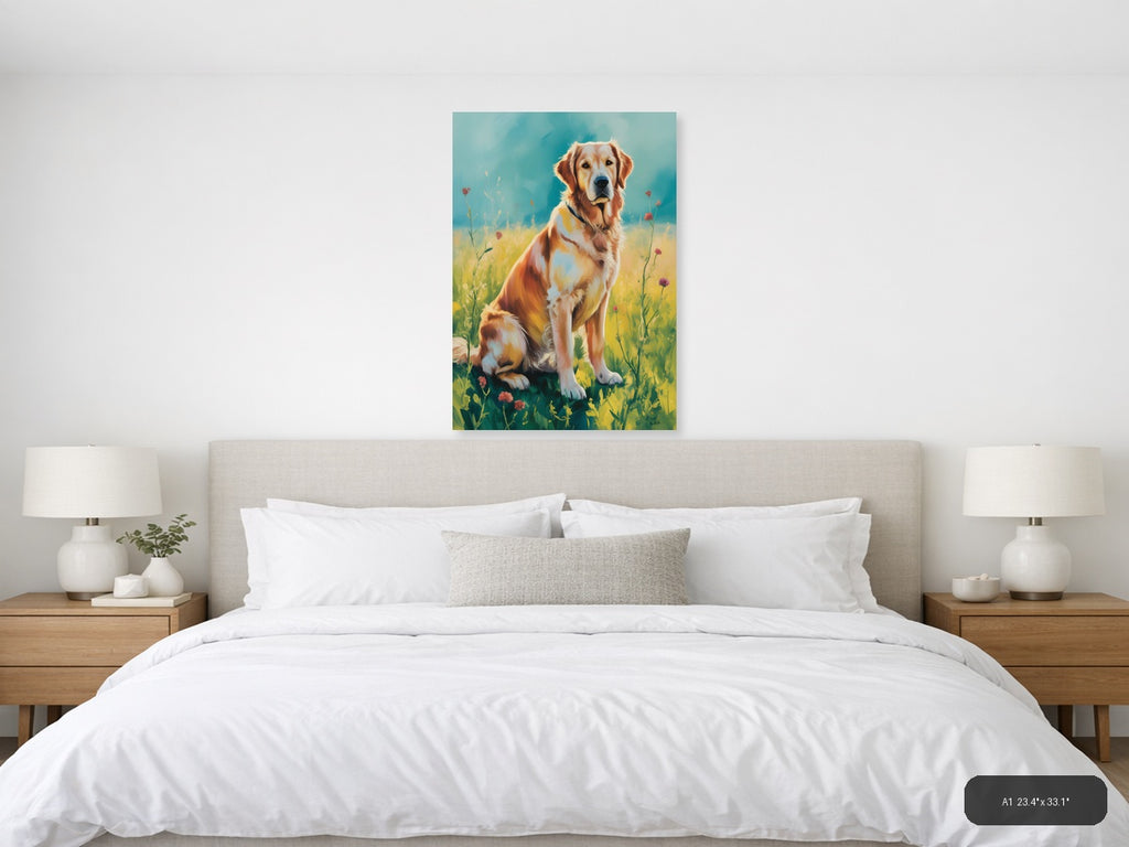 Golden Retriever in Wildflower Field Abstract Wall Art — A1 / Bedroom