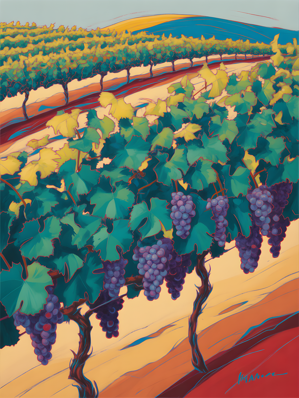 Vineyard Landscape Abstract Purple Grapes Wall Art