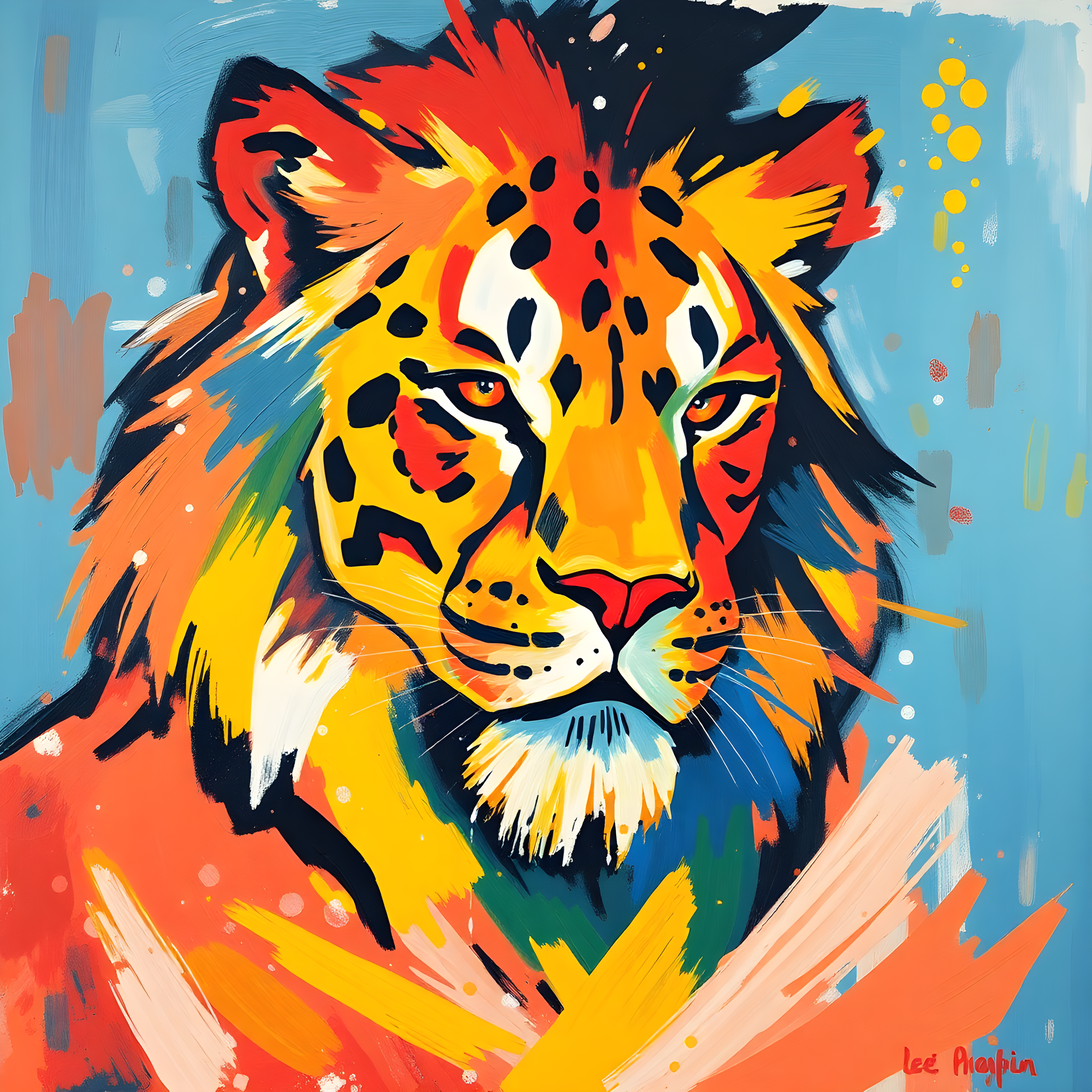 Vibrant Abstract Lion Head Colorful Wall Art