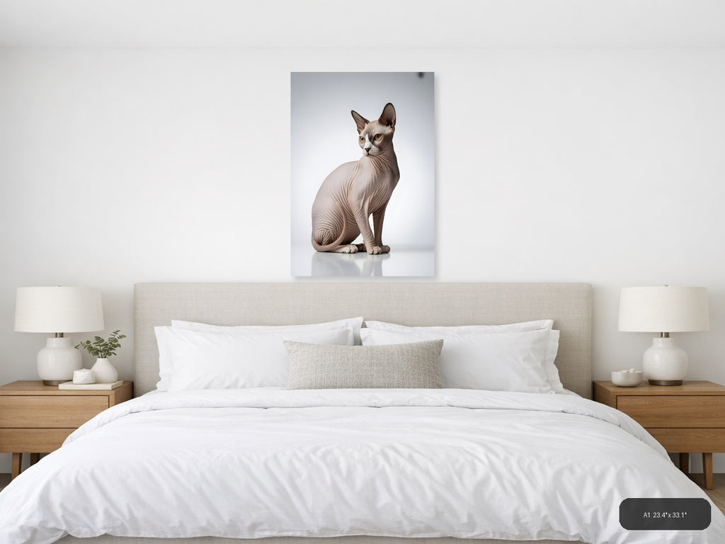 Minimalist Sphynx Cat Portrait Wall Art — A1 / Bedroom