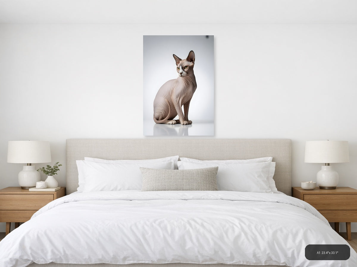 Minimalist Sphynx Cat Portrait Wall Art — A1 / Bedroom