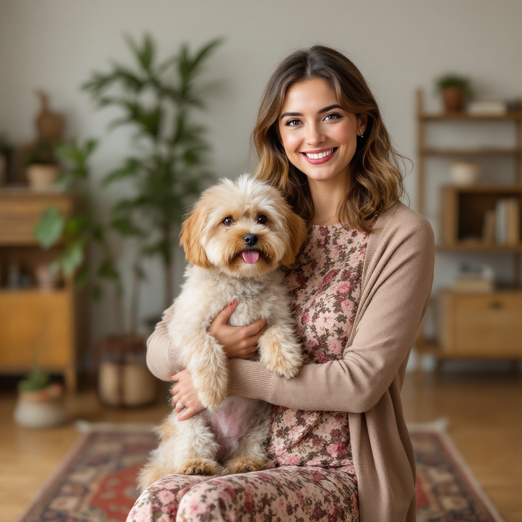 Woman with Dog Vintage Portrait Wall Art