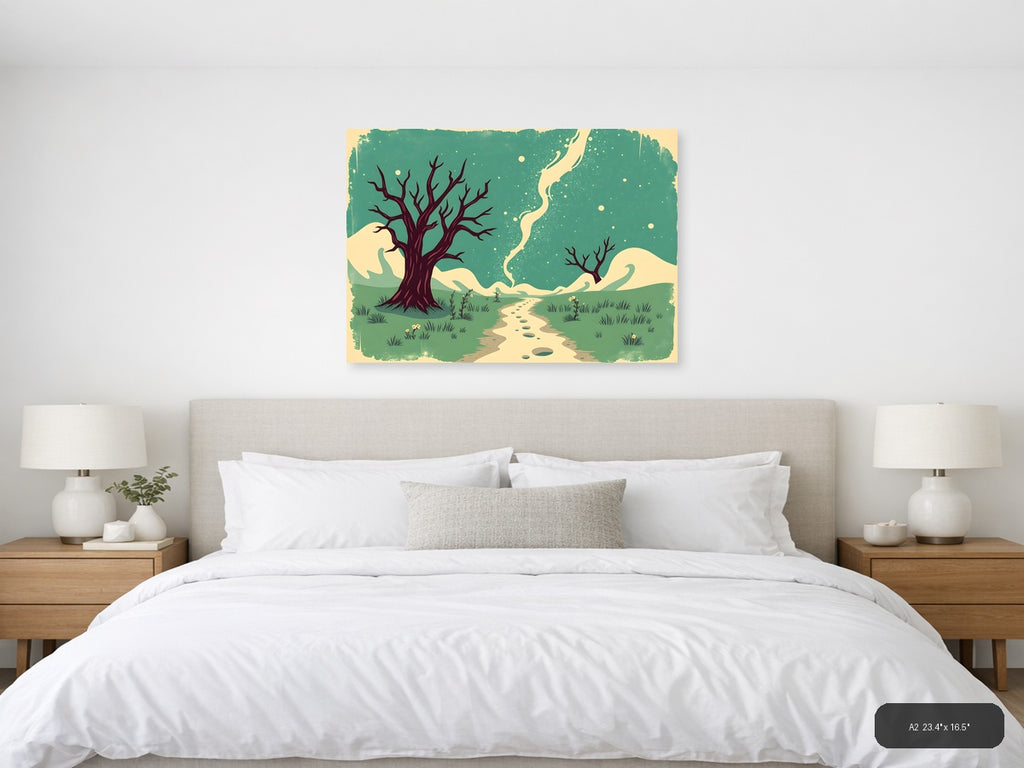 Vintage Landscape with Dead Trees & Winding Path Wall Art — A2 / Bedroom