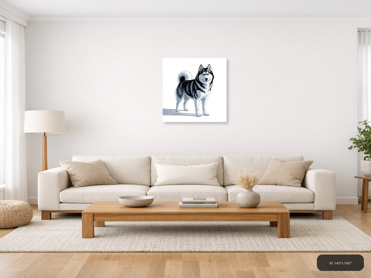 Minimalist Husky Portrait Black and White Wall Art — A3 / Living Room