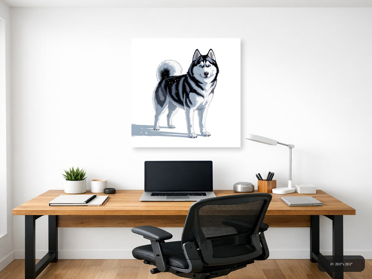 Minimalist Husky Portrait Black and White Wall Art — A1 / Office
