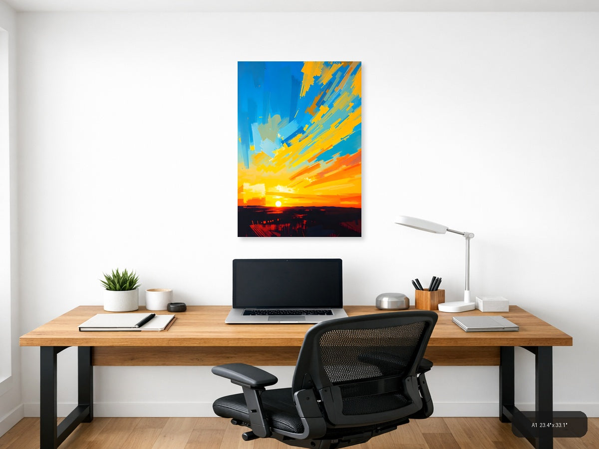 Abstract Sunset Rays Modern Canvas Wall Art — A1 / Office