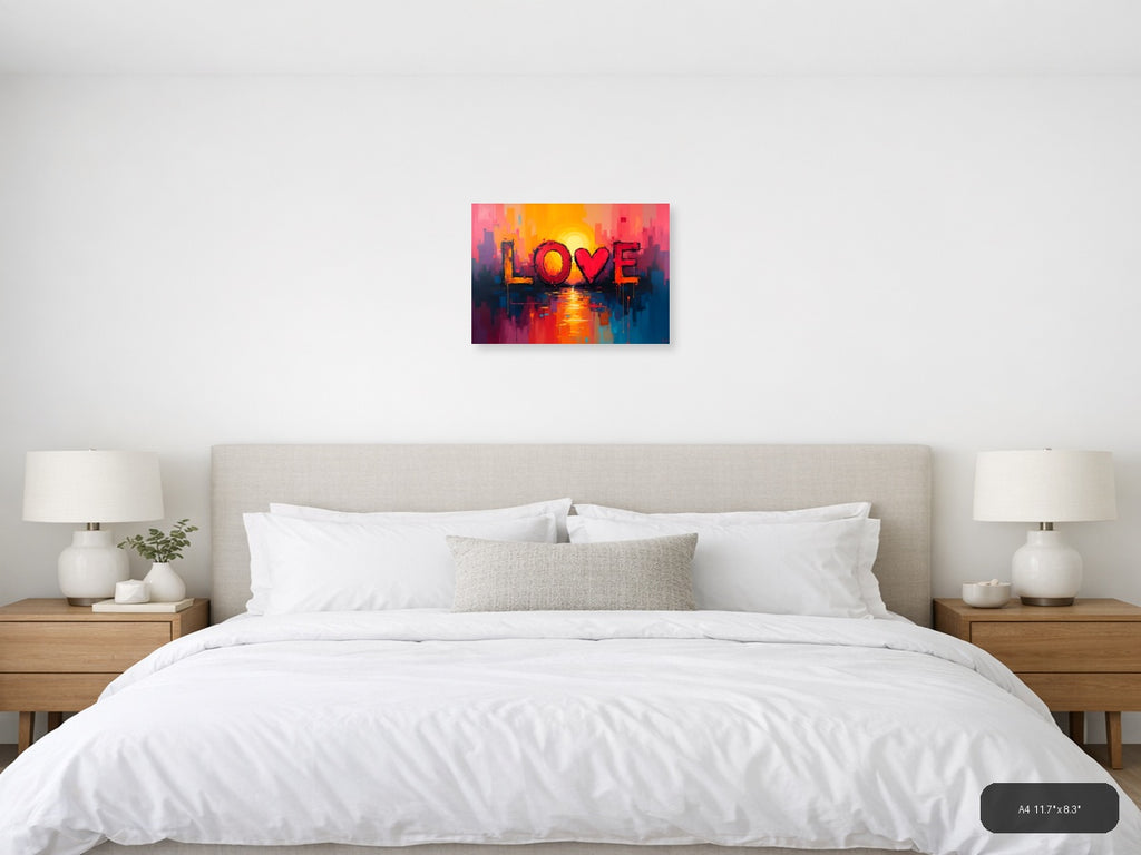 LOVE Abstract Sunset Cityscape Canvas Wall Art — A4 / Bedroom