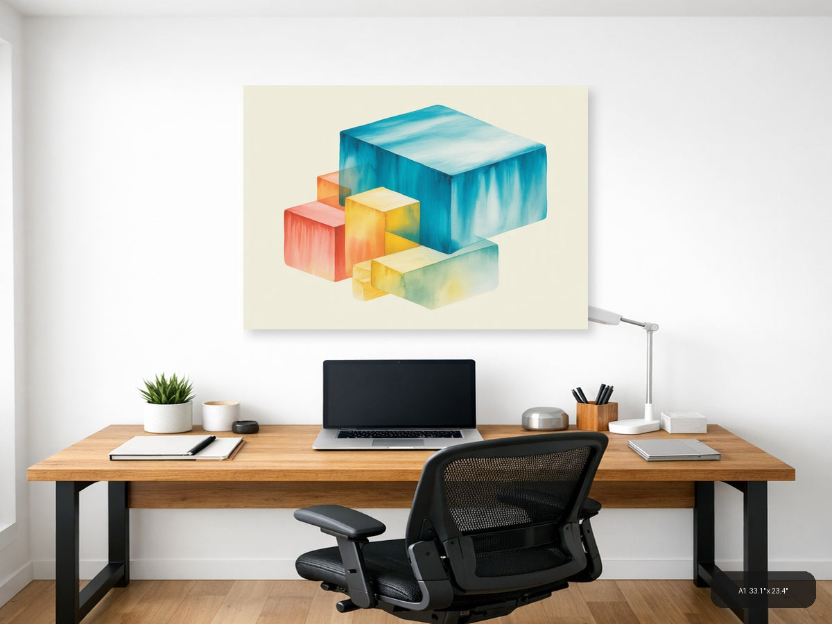 Colorful Geometric Watercolor Blocks Wall Art — A1 / Office