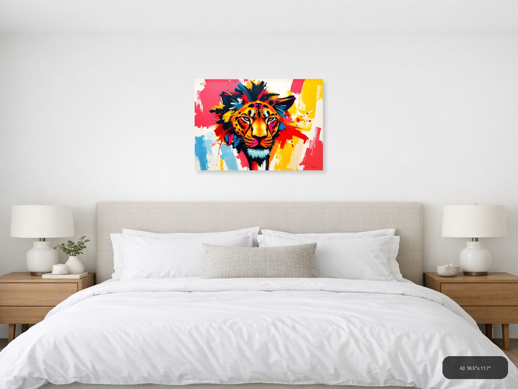 Colorful Abstract Lion Head Splatter Pop Art Wall Art — A3 / Bedroom