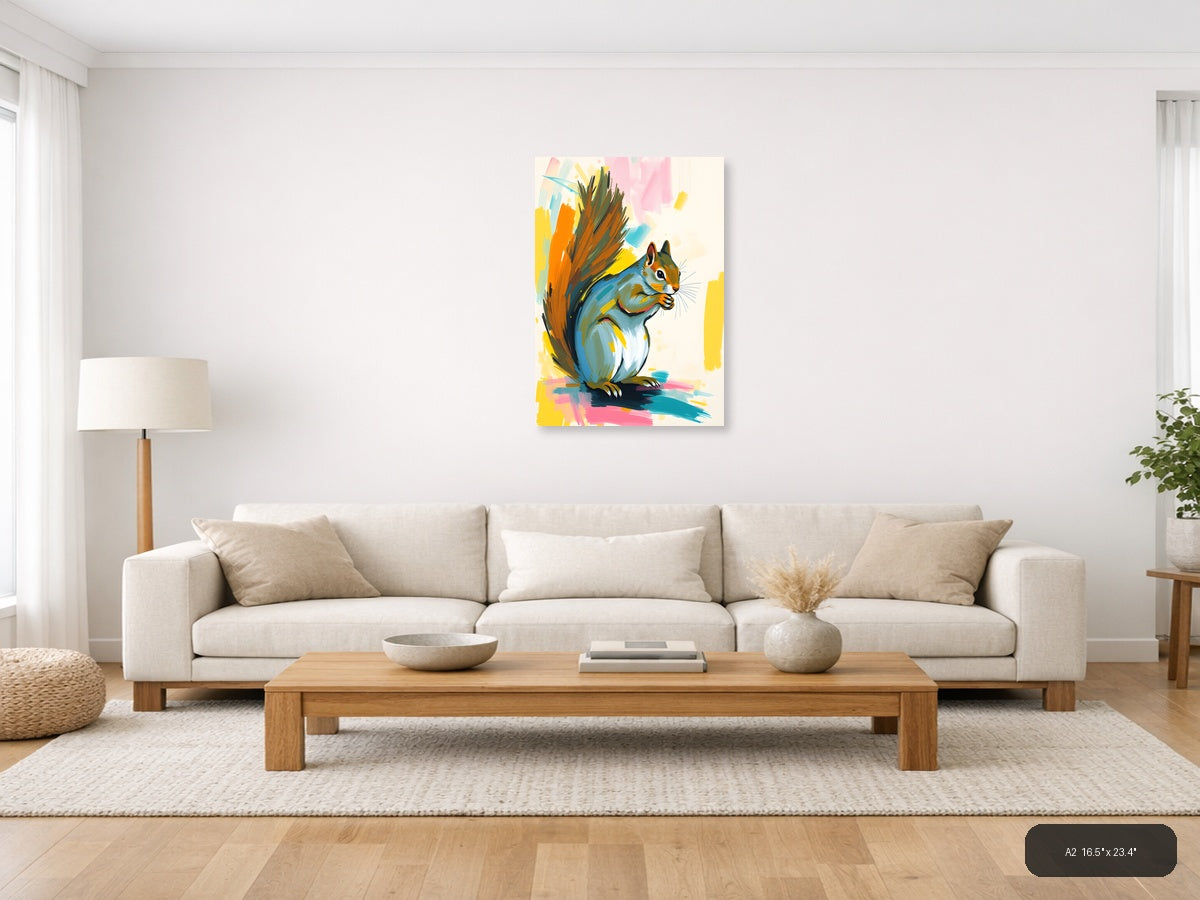 Colorful Abstract Squirrel Portrait Wall Art — A2 / Living Room