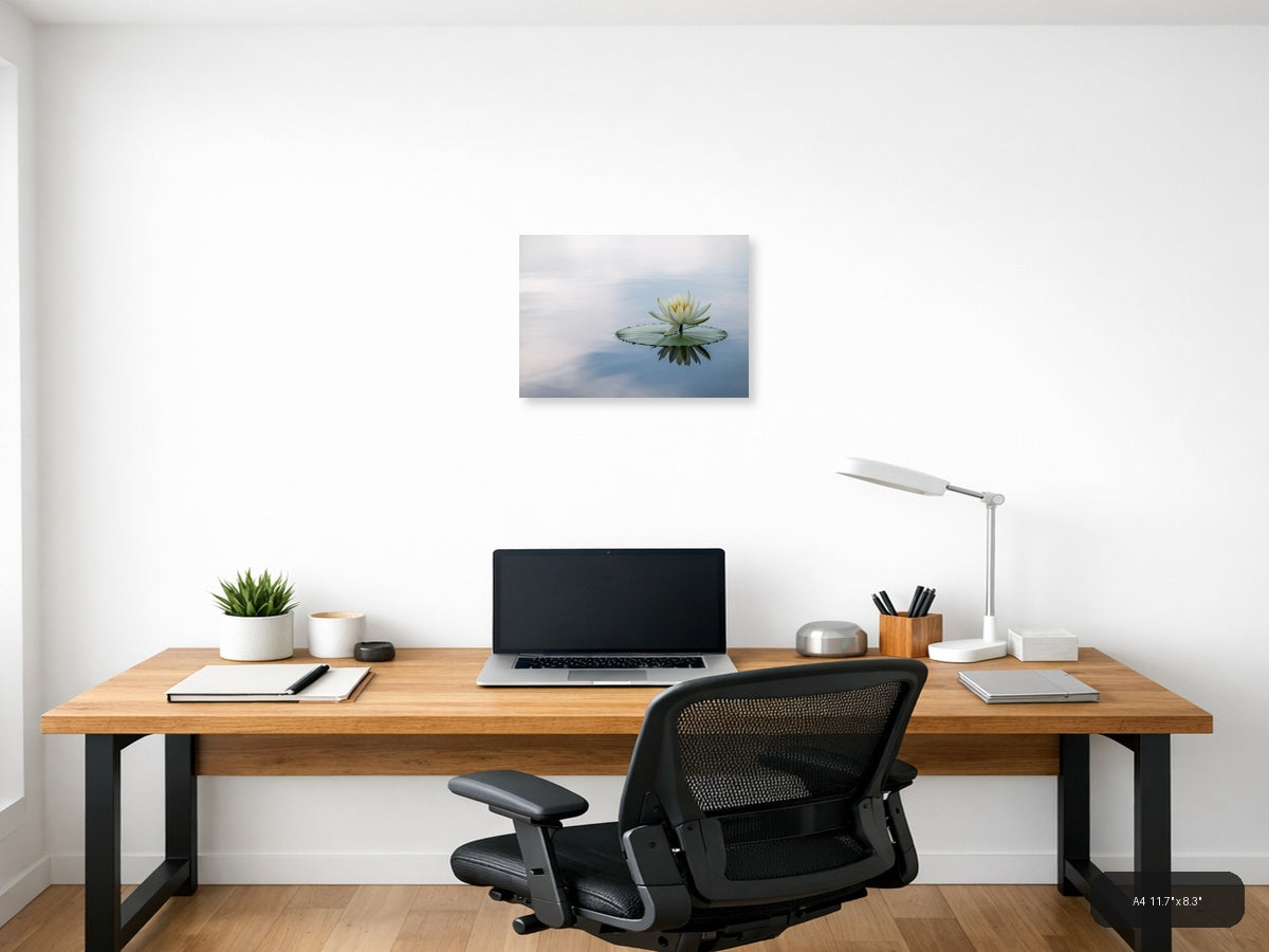White Water Lily Reflection Minimalist Wall Art — A4 / Office
