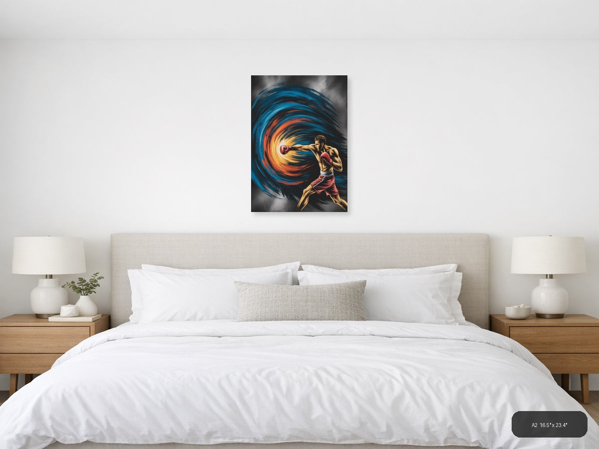 Abstract Boxer Dynamic Energy Swirl Portrait Wall Art — A2 / Bedroom