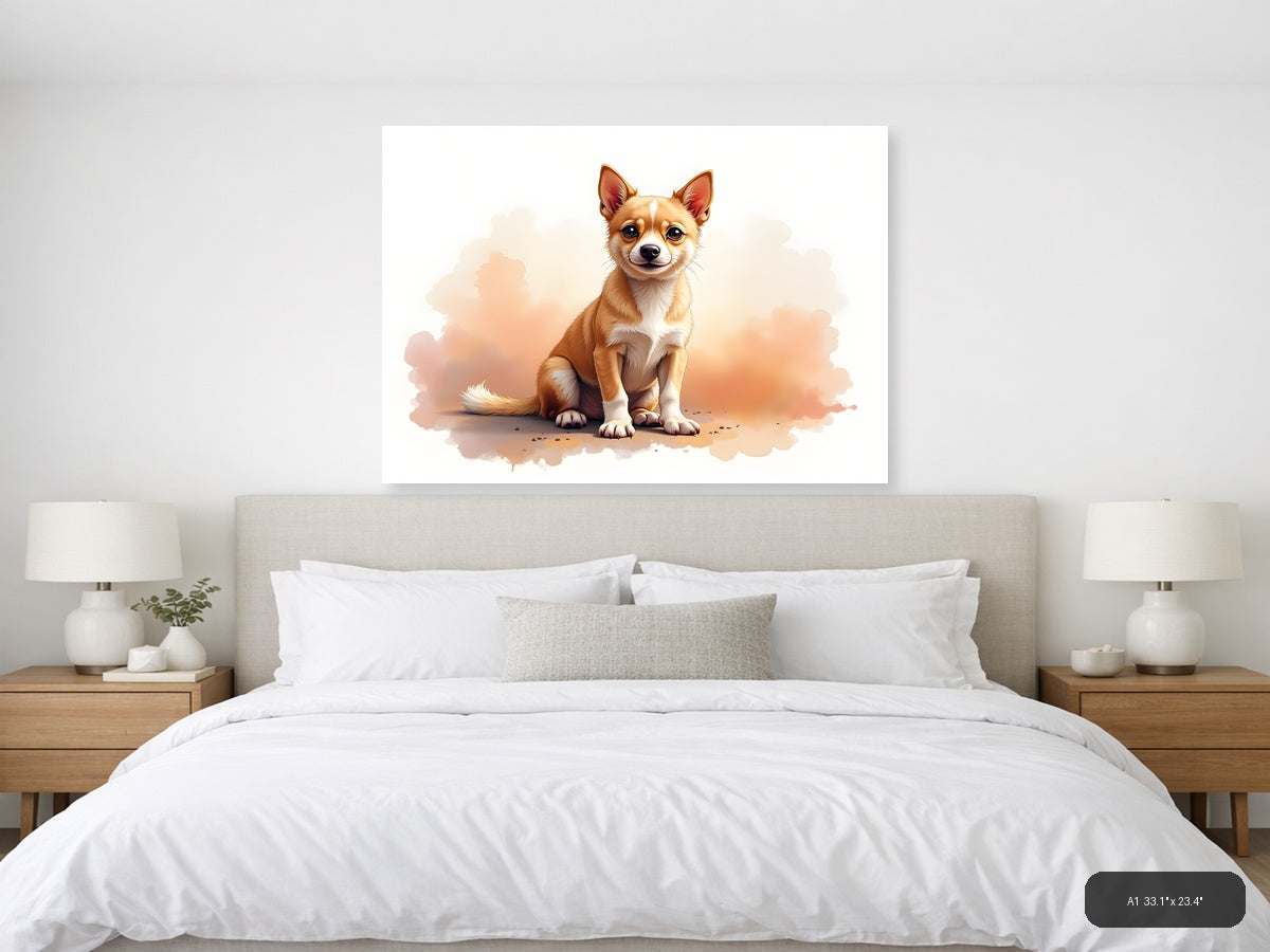 Cute Chihuahua Watercolor Portrait Wall Art — A1 / Bedroom
