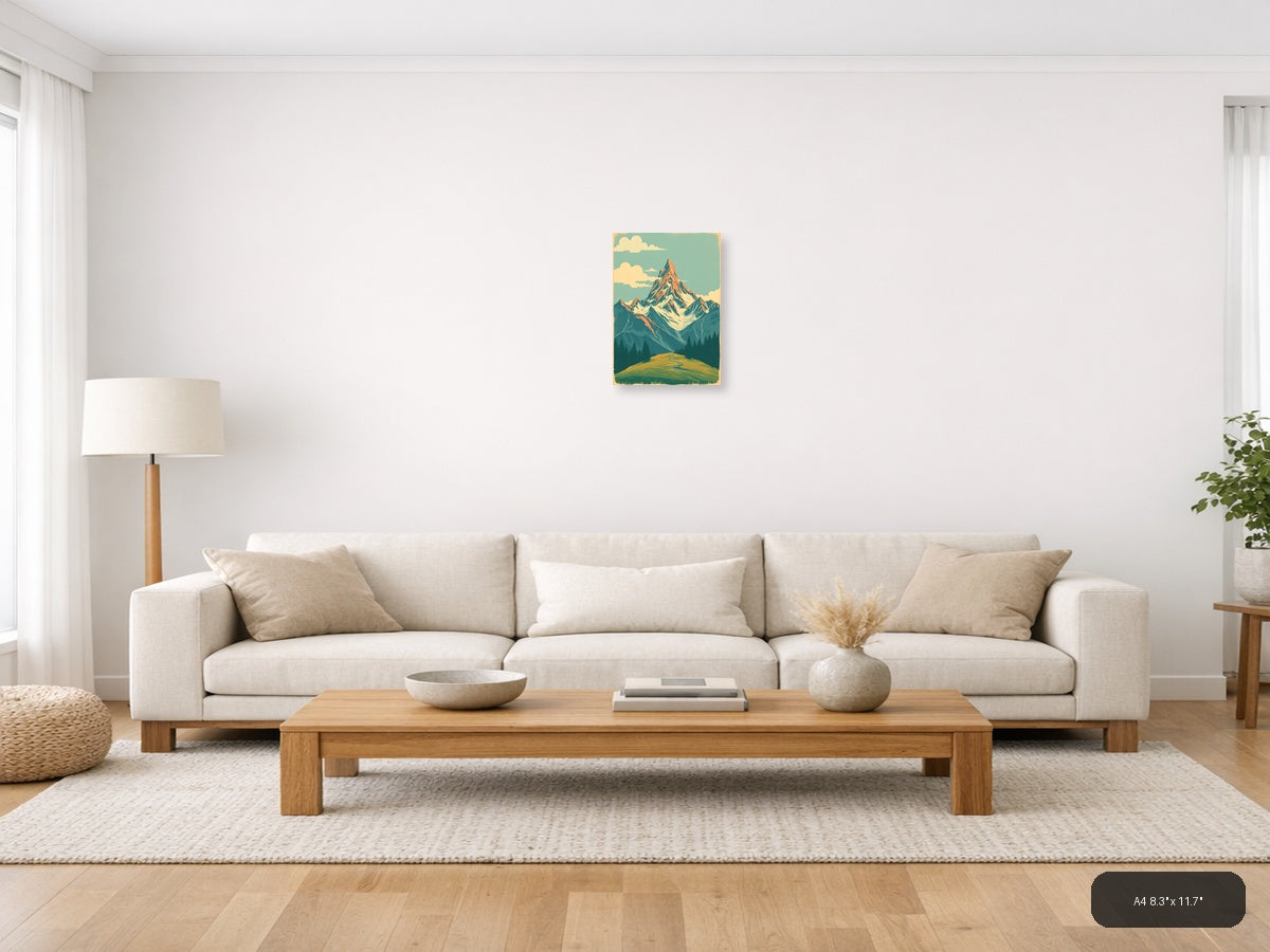 Vintage Mountain Peak Landscape Poster Wall Art — A4 / Living Room