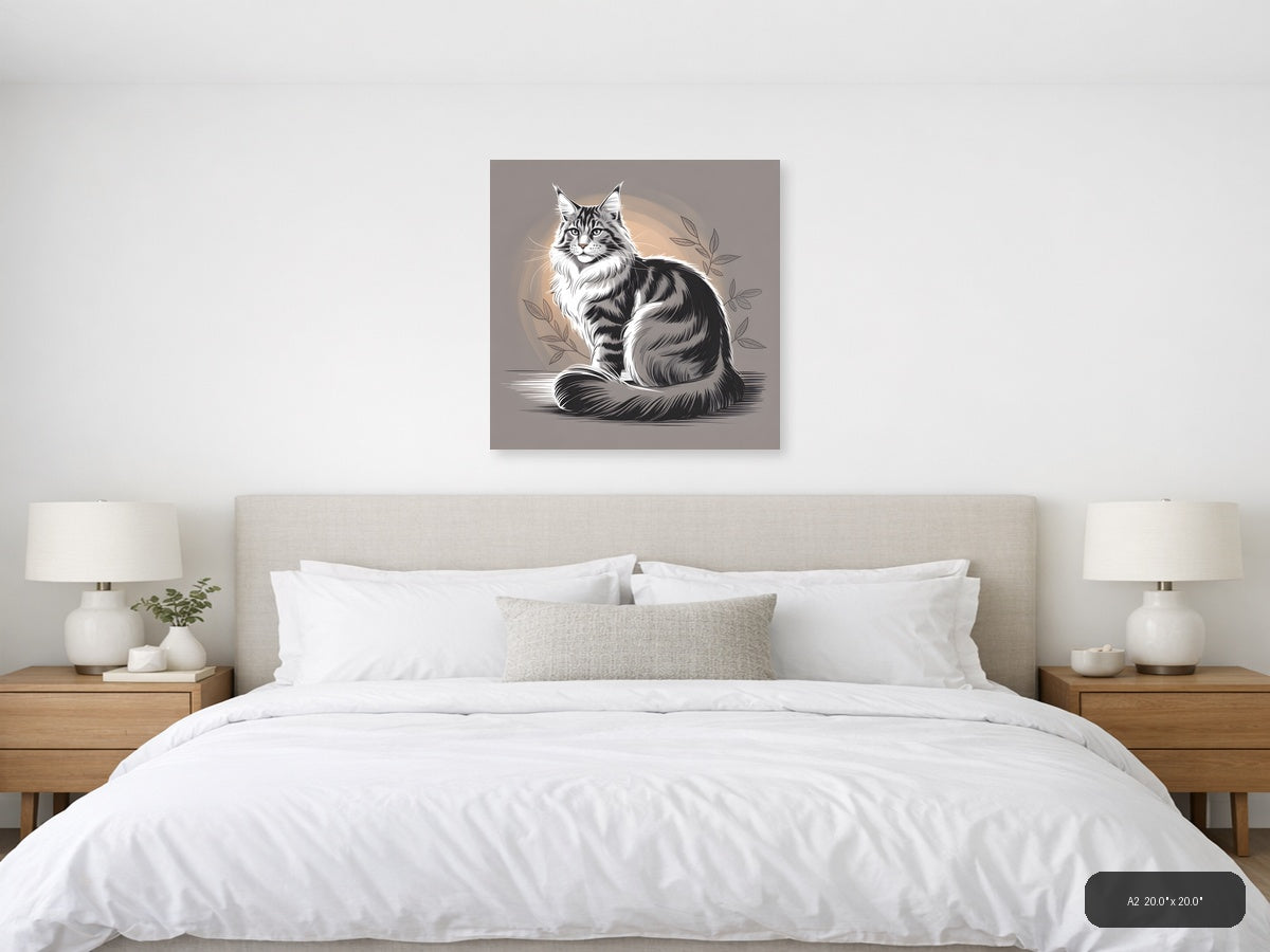 Majestic Maine Coon Cat Line Art Wall Art — A2 / Bedroom