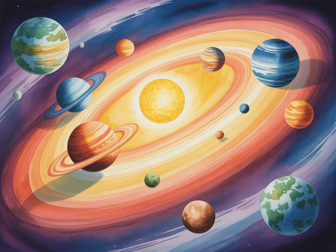 Solar System Planets Watercolor Landscape Wall Art