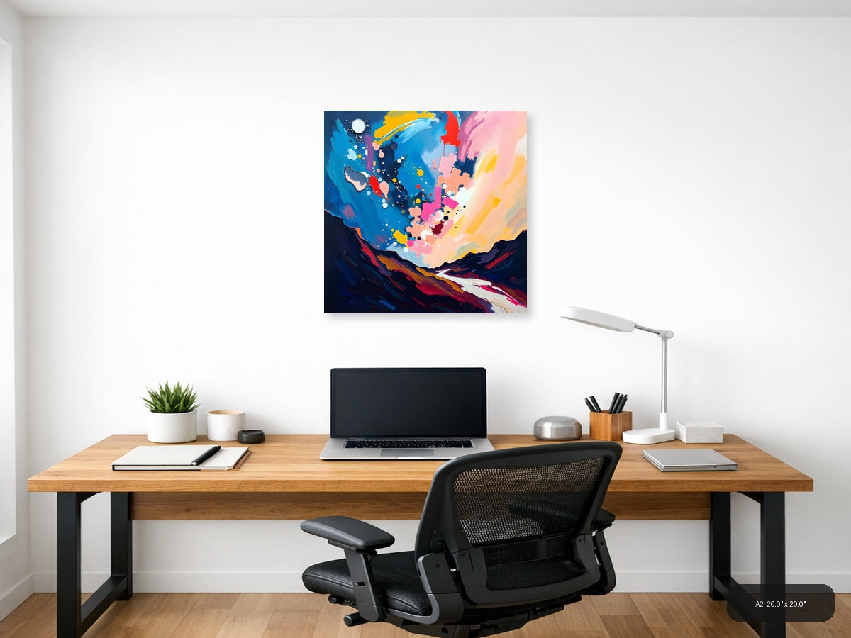 Abstract Colorful Landscape with Moon - Modern Wall Art — A2 / Office